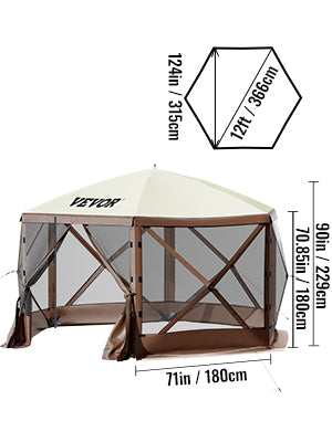 SucceBuy Pop-Up Camping Gazebo | 6-Sided Instant Canopy Shelter 12x12 / 10x10 Sun Shade Tent