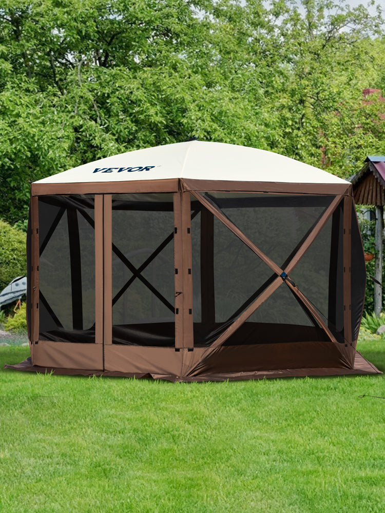 SucceBuy Pop-Up Camping Gazebo | 6-Sided Instant Canopy Shelter 12x12 / 10x10 Sun Shade Tent