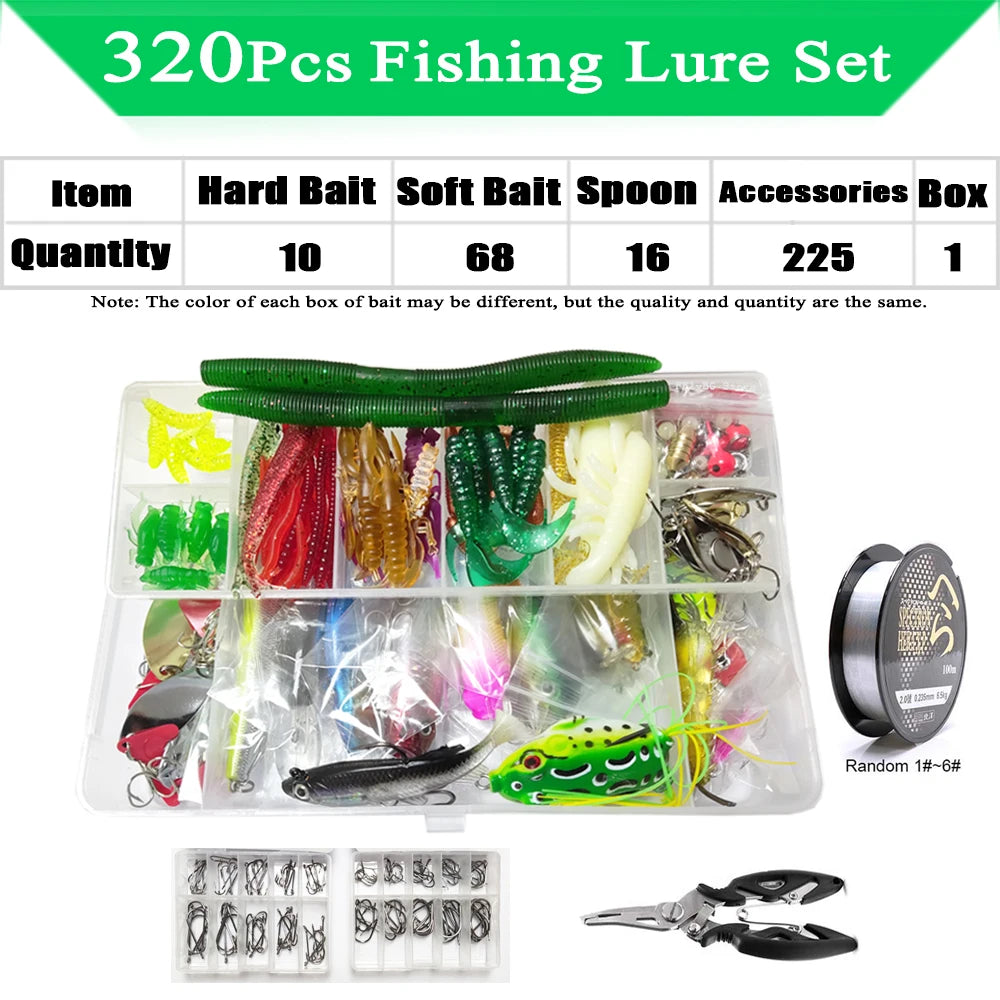 Fishing Lure Kit with Box | Soft & Hard Baits, Minnow, Crank, Metal Jig & Spoon Set for Bass & Pike