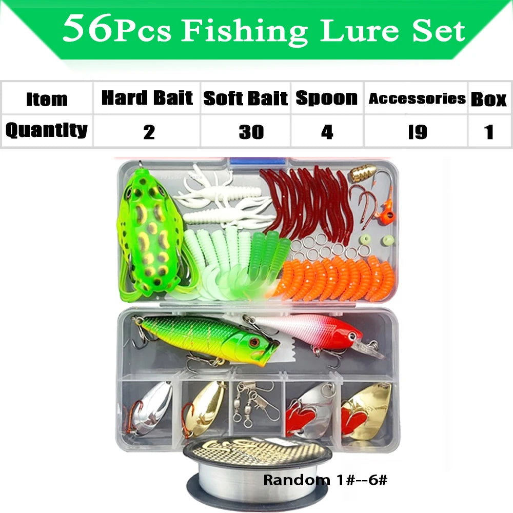 Fishing Lure Kit with Box | Soft & Hard Baits, Minnow, Crank, Metal Jig & Spoon Set for Bass & Pike