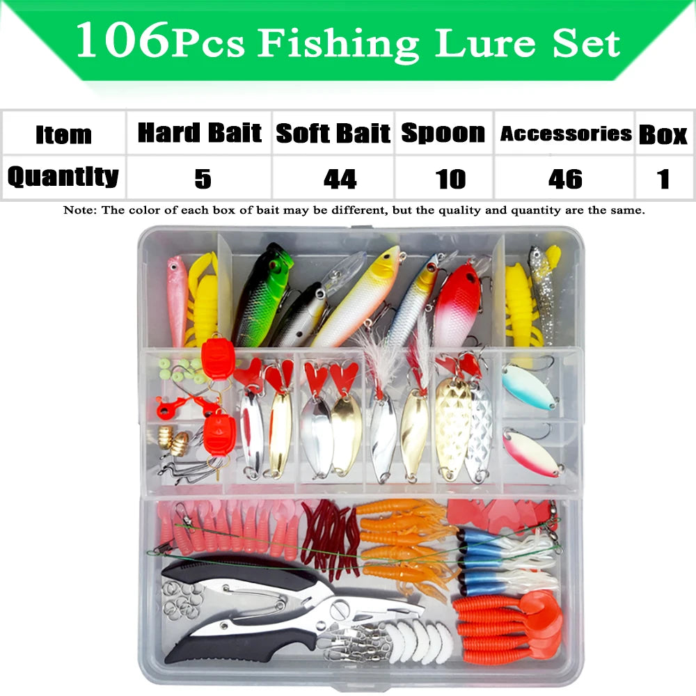 Fishing Lure Kit with Box | Soft & Hard Baits, Minnow, Crank, Metal Jig & Spoon Set for Bass & Pike