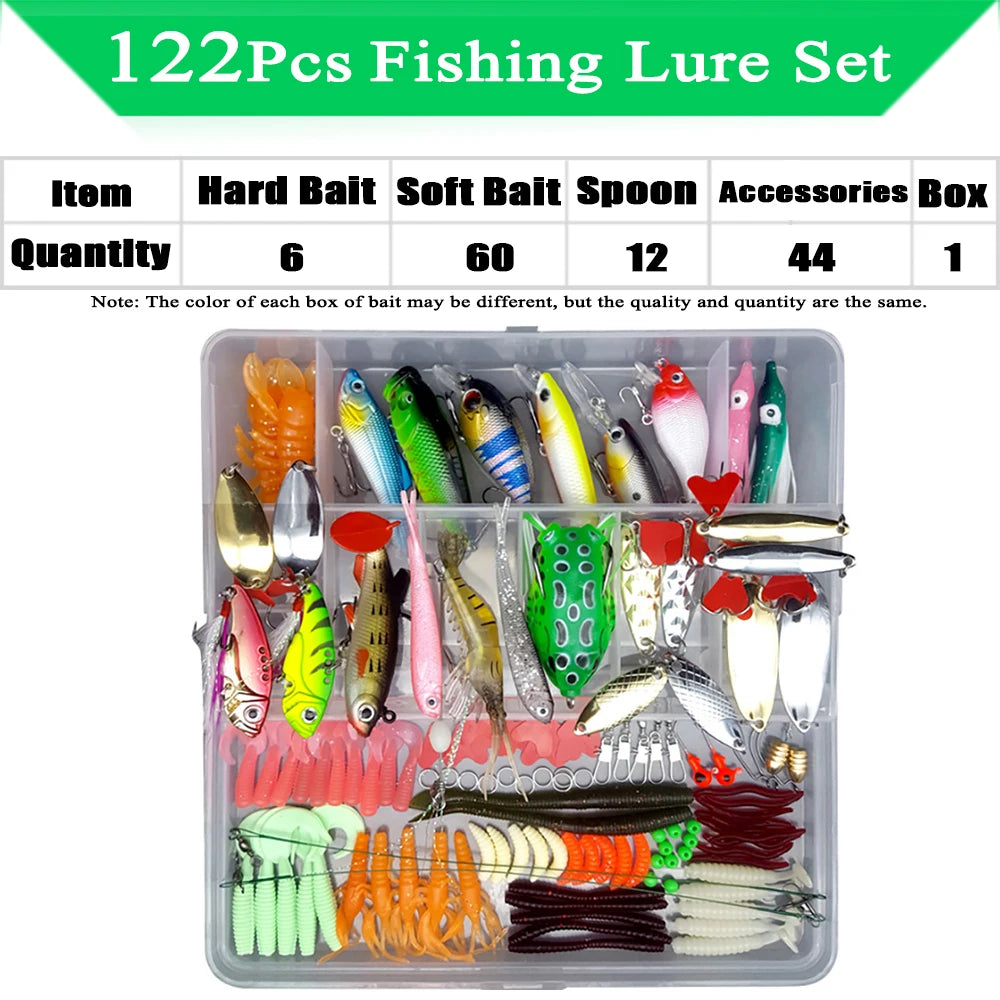 Fishing Lure Kit with Box | Soft & Hard Baits, Minnow, Crank, Metal Jig & Spoon Set for Bass & Pike