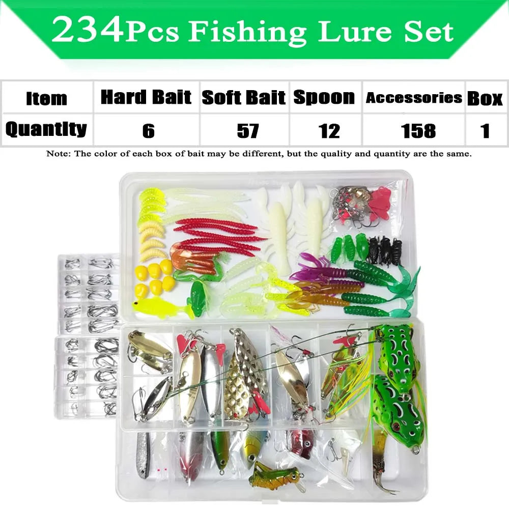 Fishing Lure Kit with Box | Soft & Hard Baits, Minnow, Crank, Metal Jig & Spoon Set for Bass & Pike