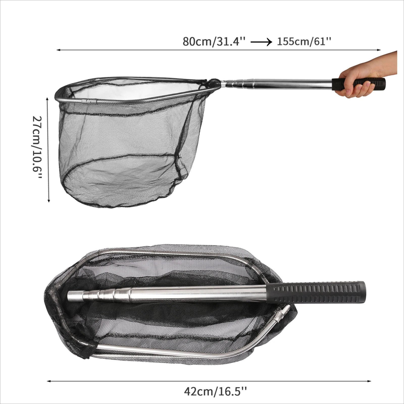 Telescopic Aluminum Fishing Landing Net | Durable Folding Mesh Net for Safe Catch & Release (55cm / 130cm / 190cm)