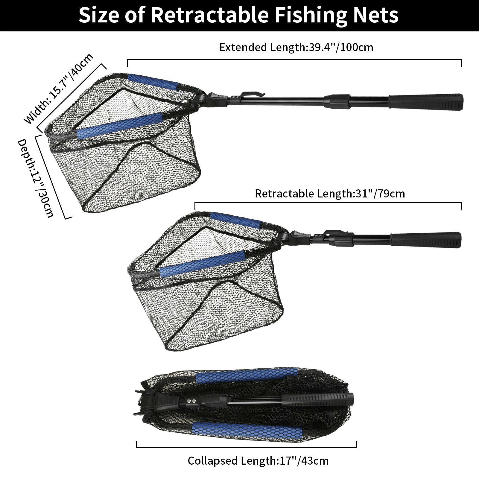 Telescopic Aluminum Fishing Landing Net | Durable Folding Mesh Net for Safe Catch & Release (55cm / 130cm / 190cm)
