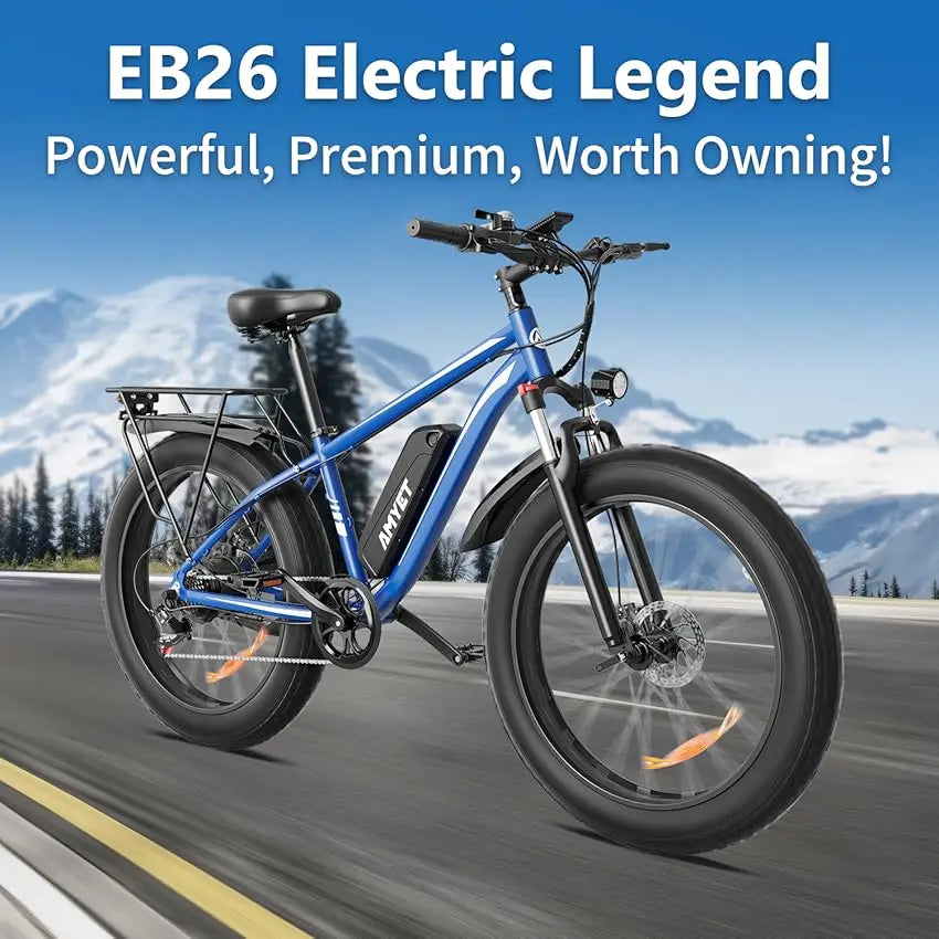 AMYET EB26 Electric Bike | 1500W Peak Motor, 48V 15Ah Battery, 26" Fat Tire Mountain E-Bike for Adults