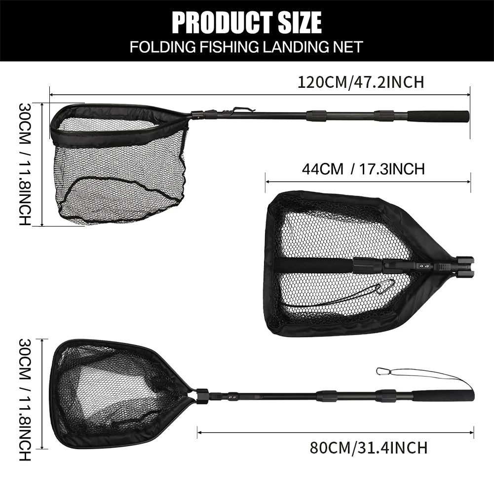 Telescopic Aluminum Fishing Landing Net | Durable Folding Mesh Net for Safe Catch & Release (55cm / 130cm / 190cm)