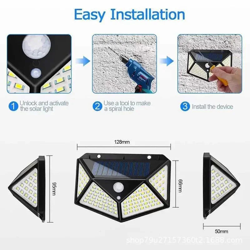 Solar Motion Sensor Wall Lights – 100 LED Outdoor Security Lamps