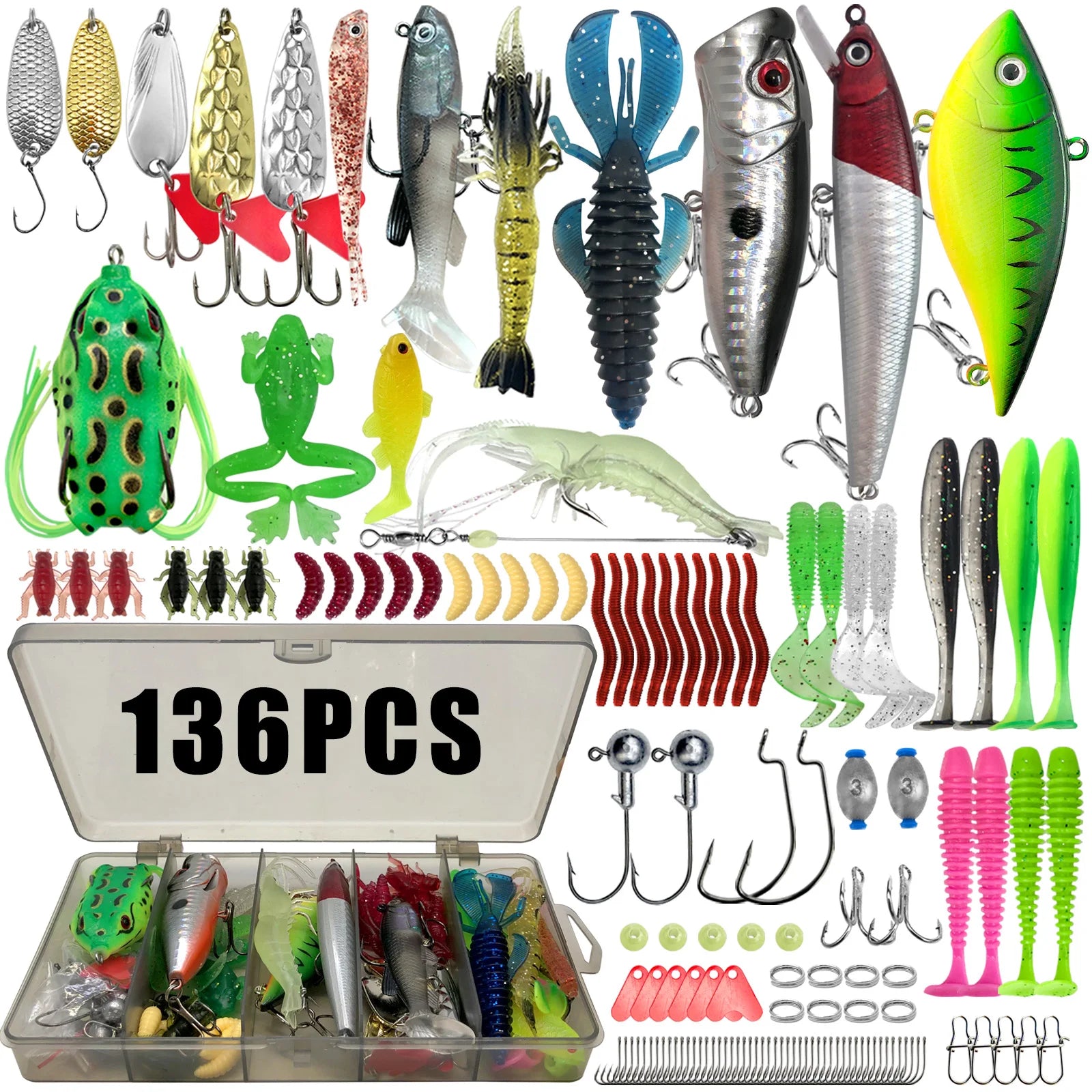 Fishing Lure Kit 86/88/136/149/366pcs – Multi-Lure Set for Trout, Pike & Bass with Tackle Box