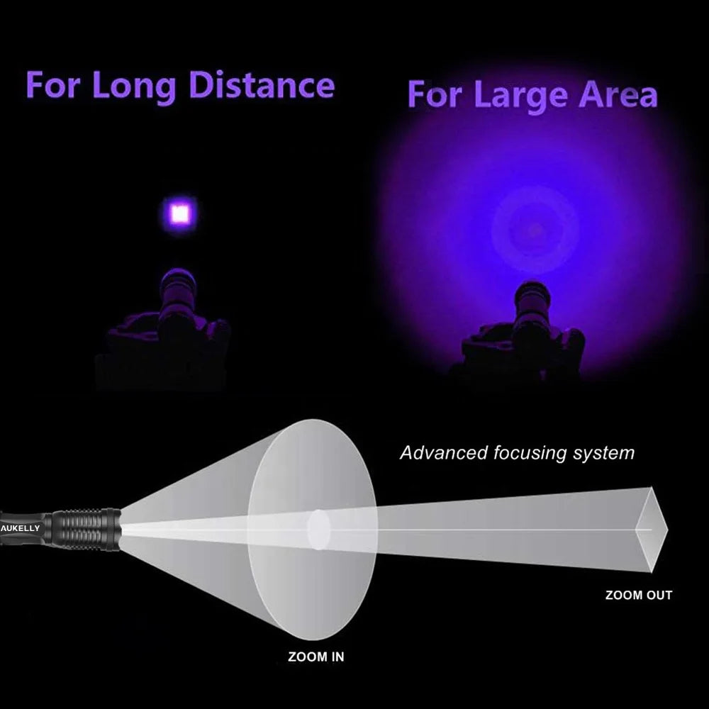 2-in-1 UV Flashlight | Rechargeable Zoomable LED Blacklight Torch for Pet Urine & Stain Detection
