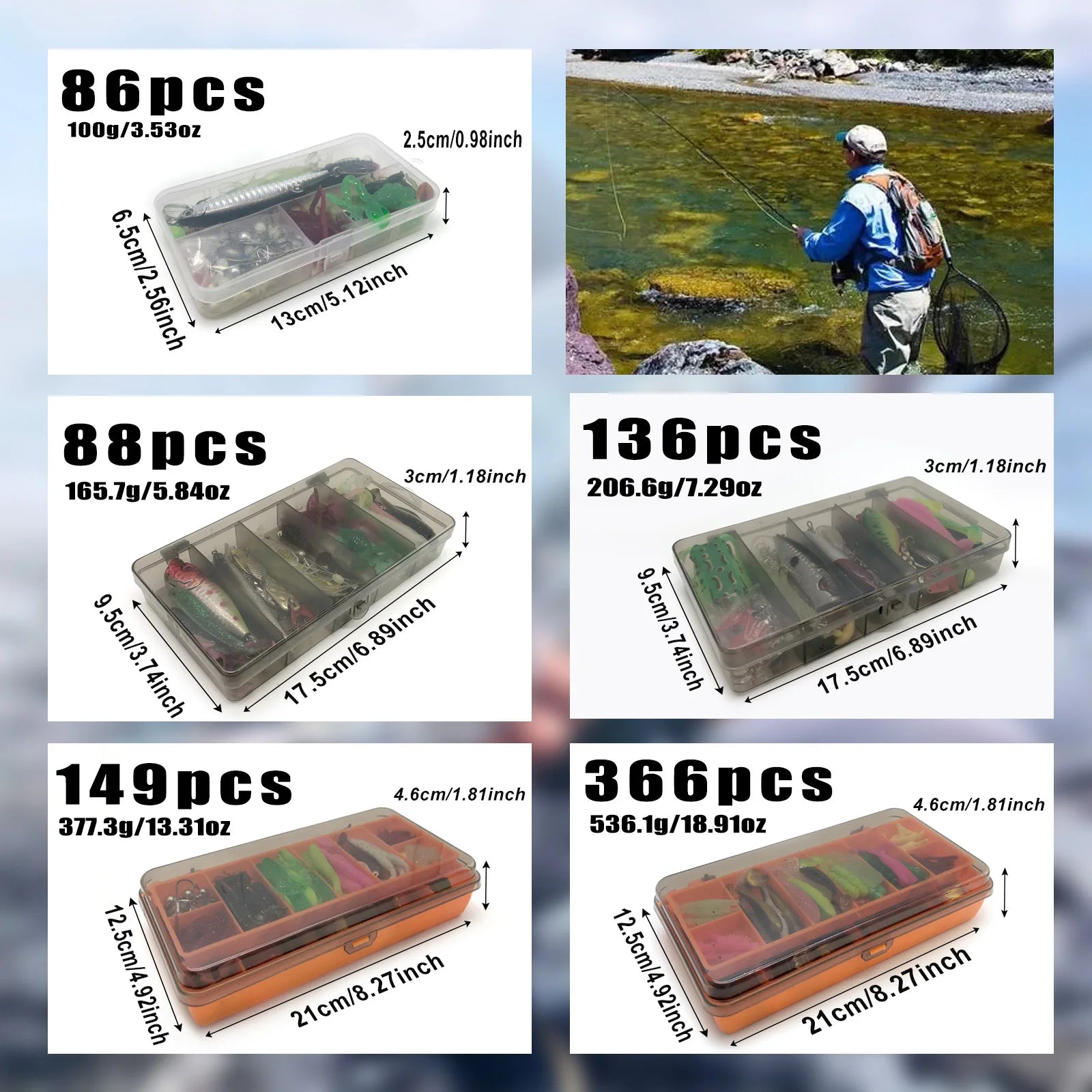 Fishing Lure Kit 86/88/136/149/366pcs – Multi-Lure Set for Trout, Pike & Bass with Tackle Box
