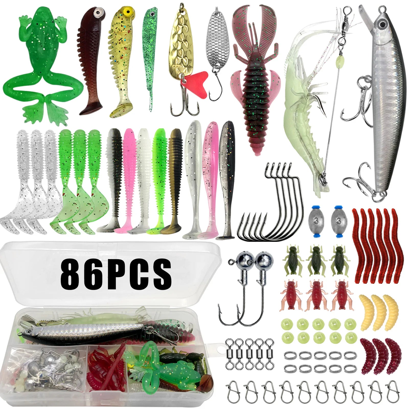Fishing Lure Kit 86/88/136/149/366pcs – Multi-Lure Set for Trout, Pike & Bass with Tackle Box