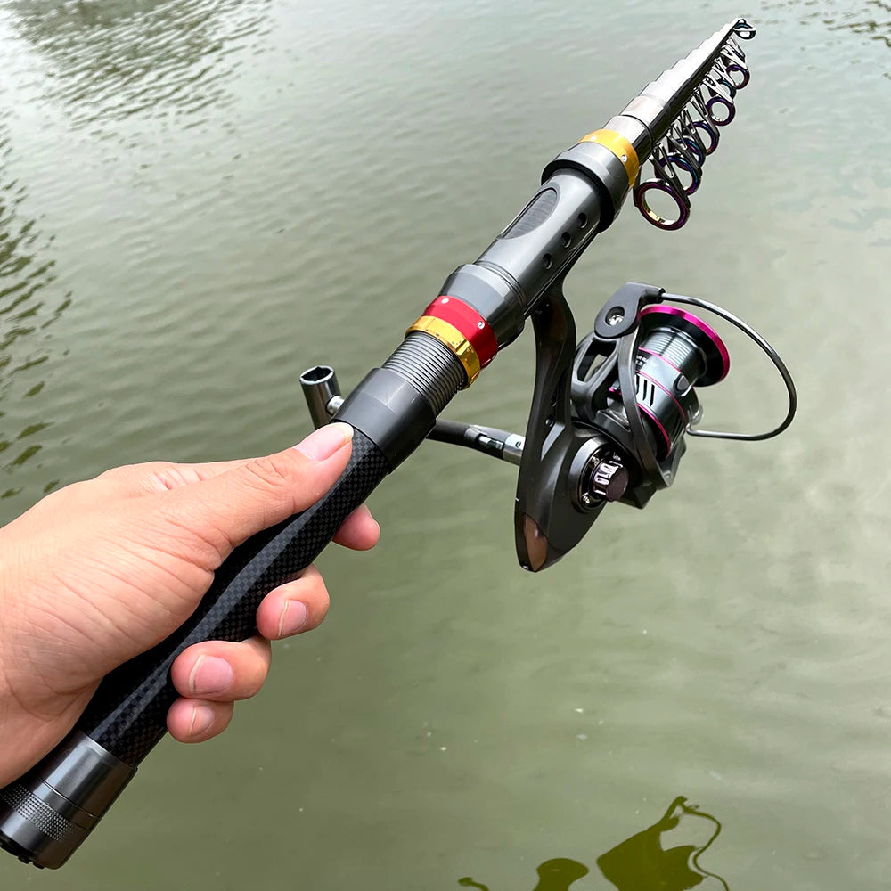 Carbon Fiber Telescopic Fishing Rod & Spinning Reel Combo