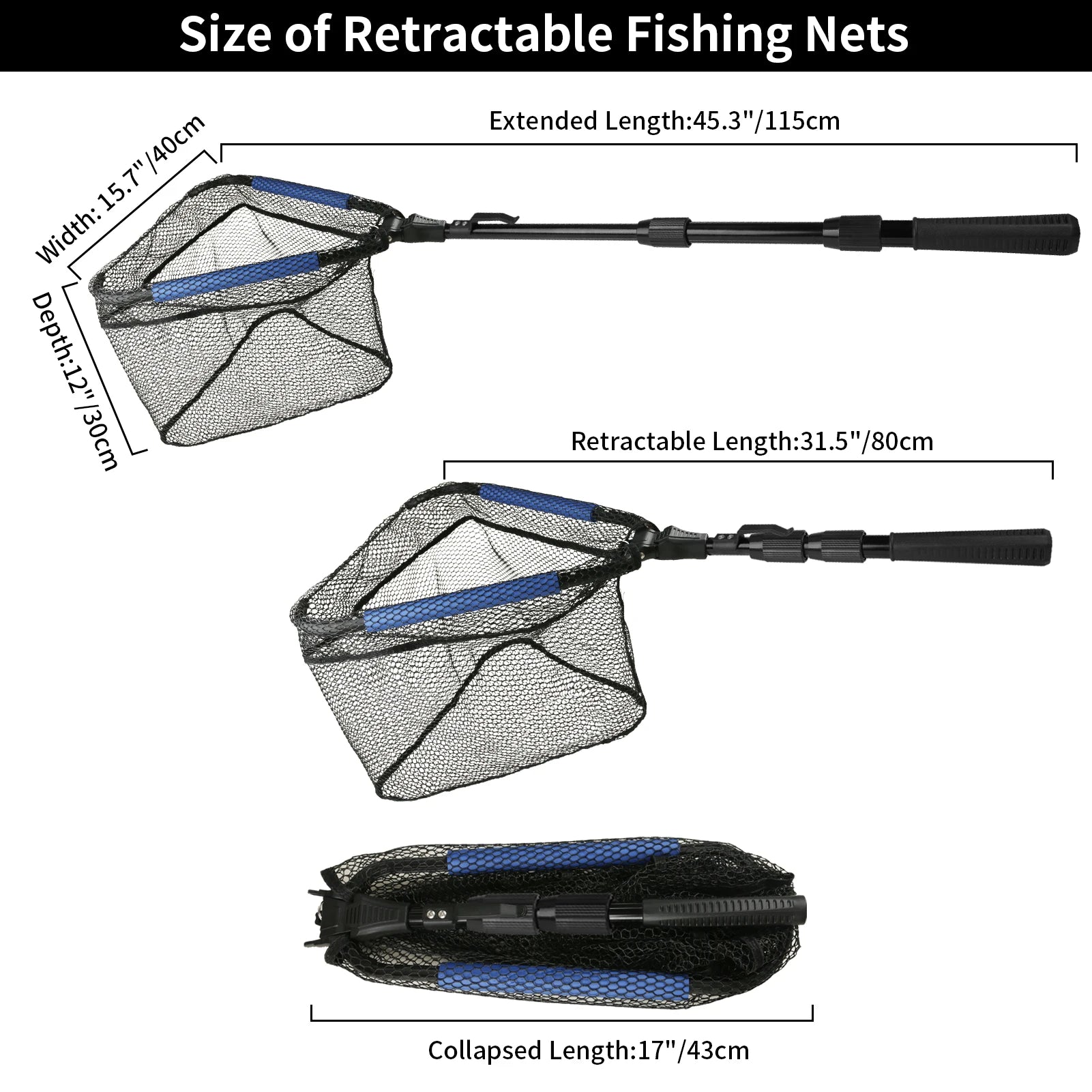 Telescopic Aluminum Fishing Landing Net | Durable Folding Mesh Net for Safe Catch & Release (55cm / 130cm / 190cm)