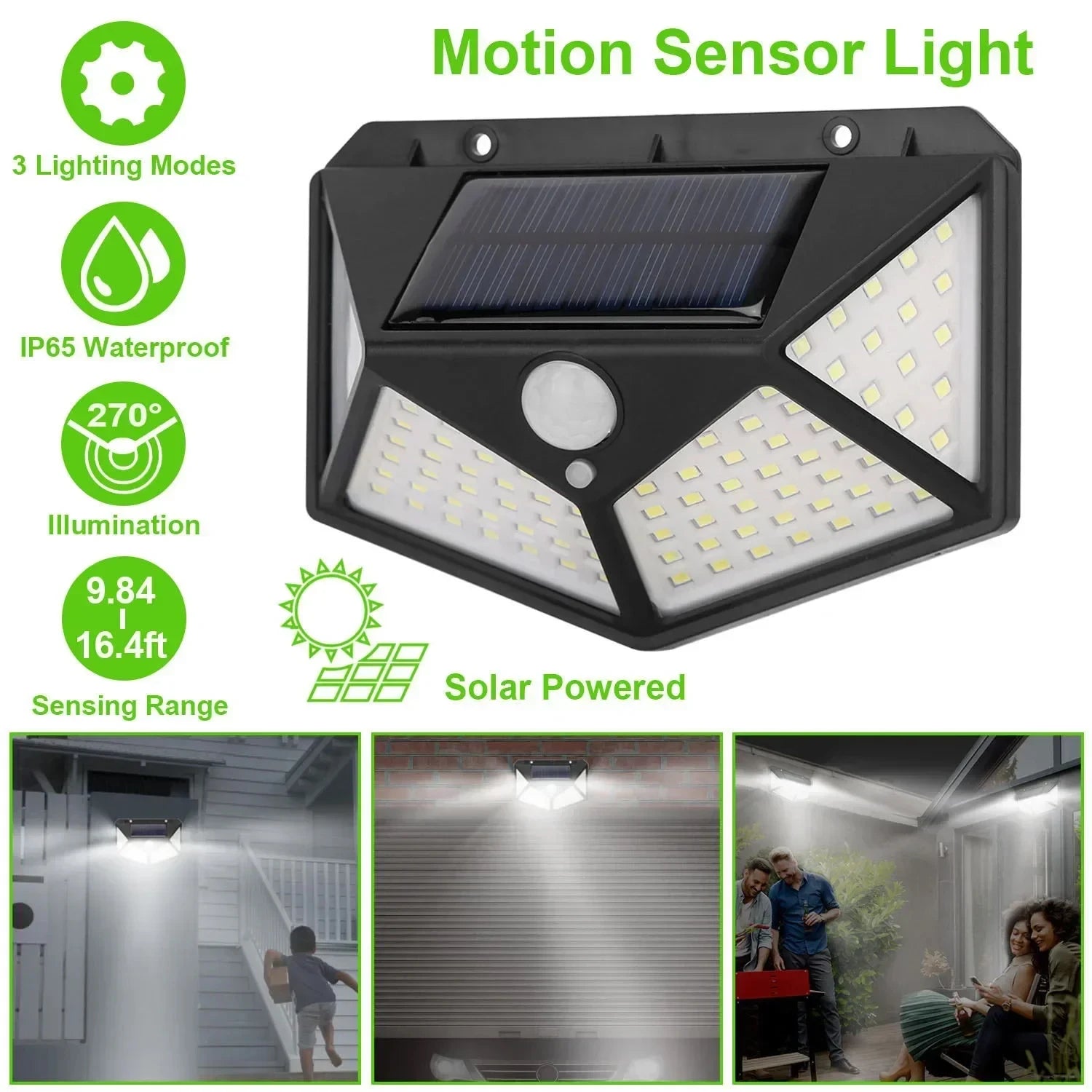 100 LED Solar Wall Lamp | Outdoor Waterproof Motion Sensor Street & Garden Light