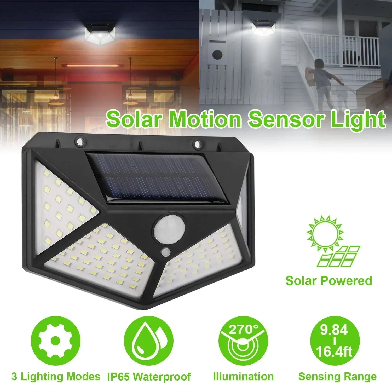 100 LED Solar Wall Lamp | Outdoor Waterproof Motion Sensor Street & Garden Light