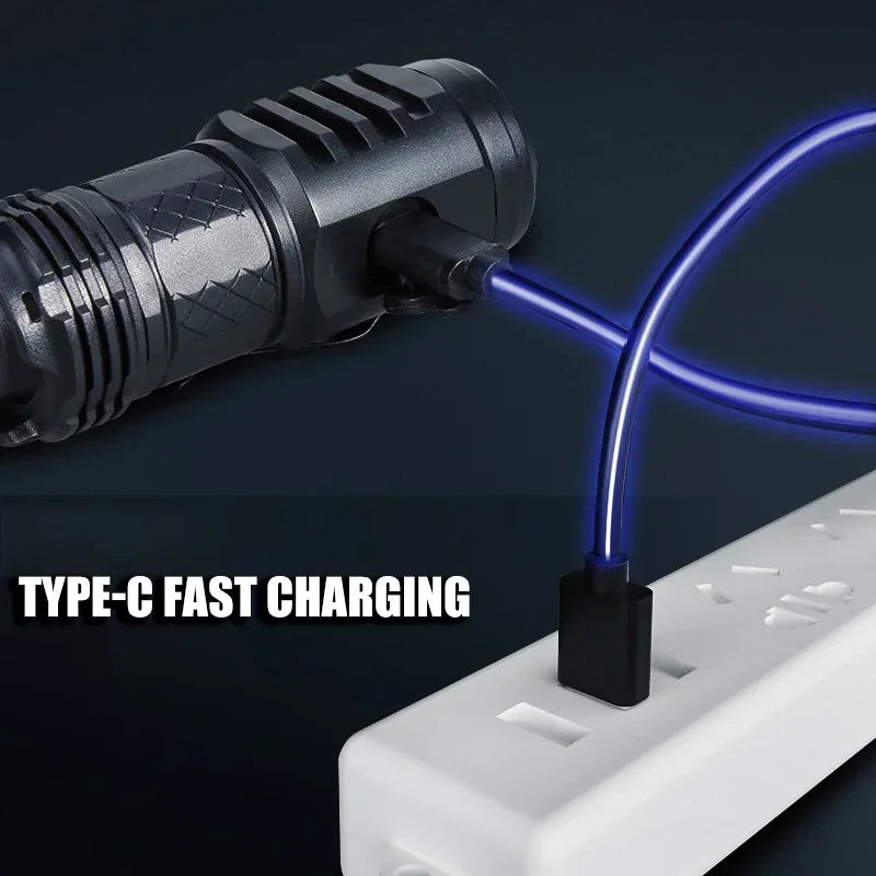 High Power LED Flashlight | Rechargeable Torch with Pen Clip & Type-C Charging for Camping & Emergency