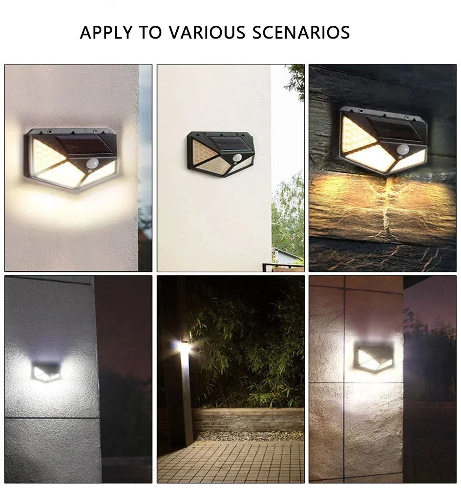 Solar Motion Sensor Wall Lights – 100 LED Outdoor Security Lamps