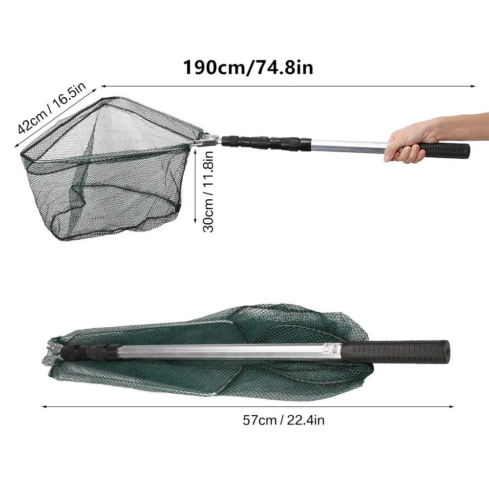 Telescopic Aluminum Fishing Landing Net | Durable Folding Mesh Net for Safe Catch & Release (55cm / 130cm / 190cm)