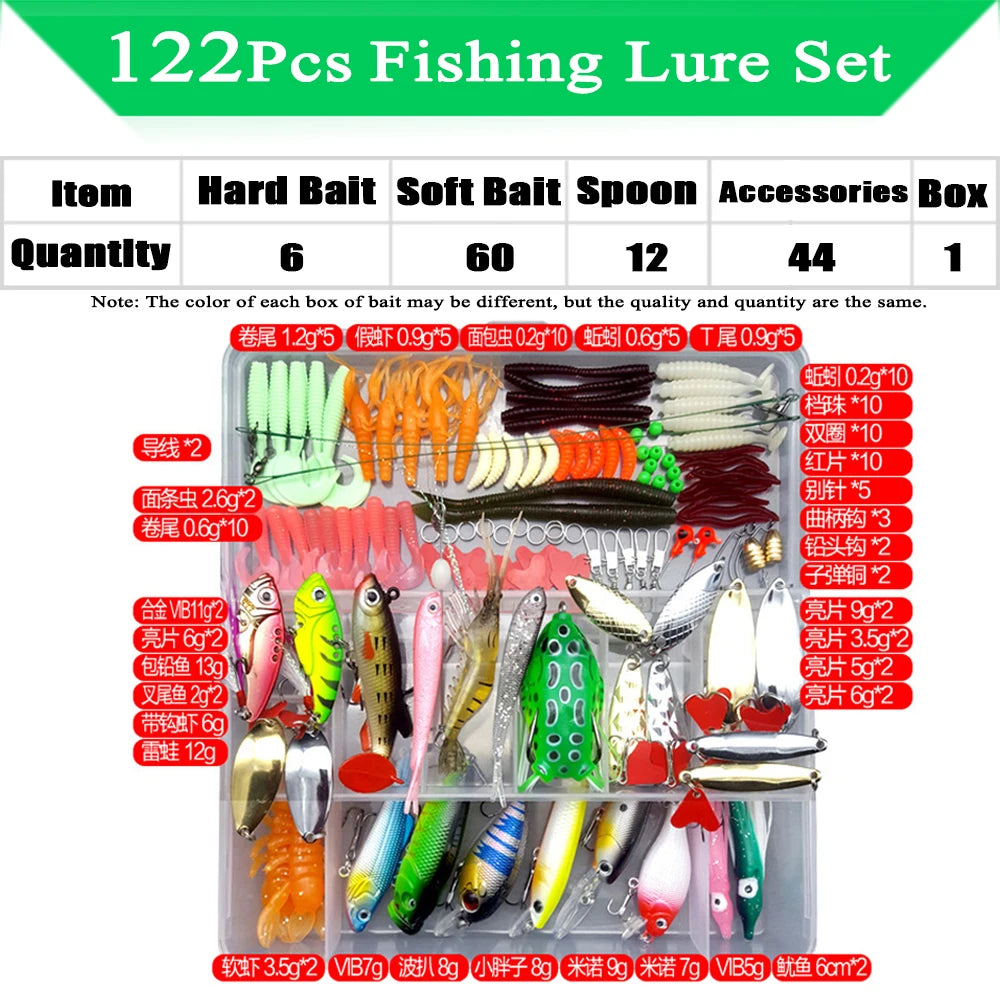Fishing Lure Kit with Box | Soft & Hard Baits, Minnow, Crank, Metal Jig & Spoon Set for Bass & Pike