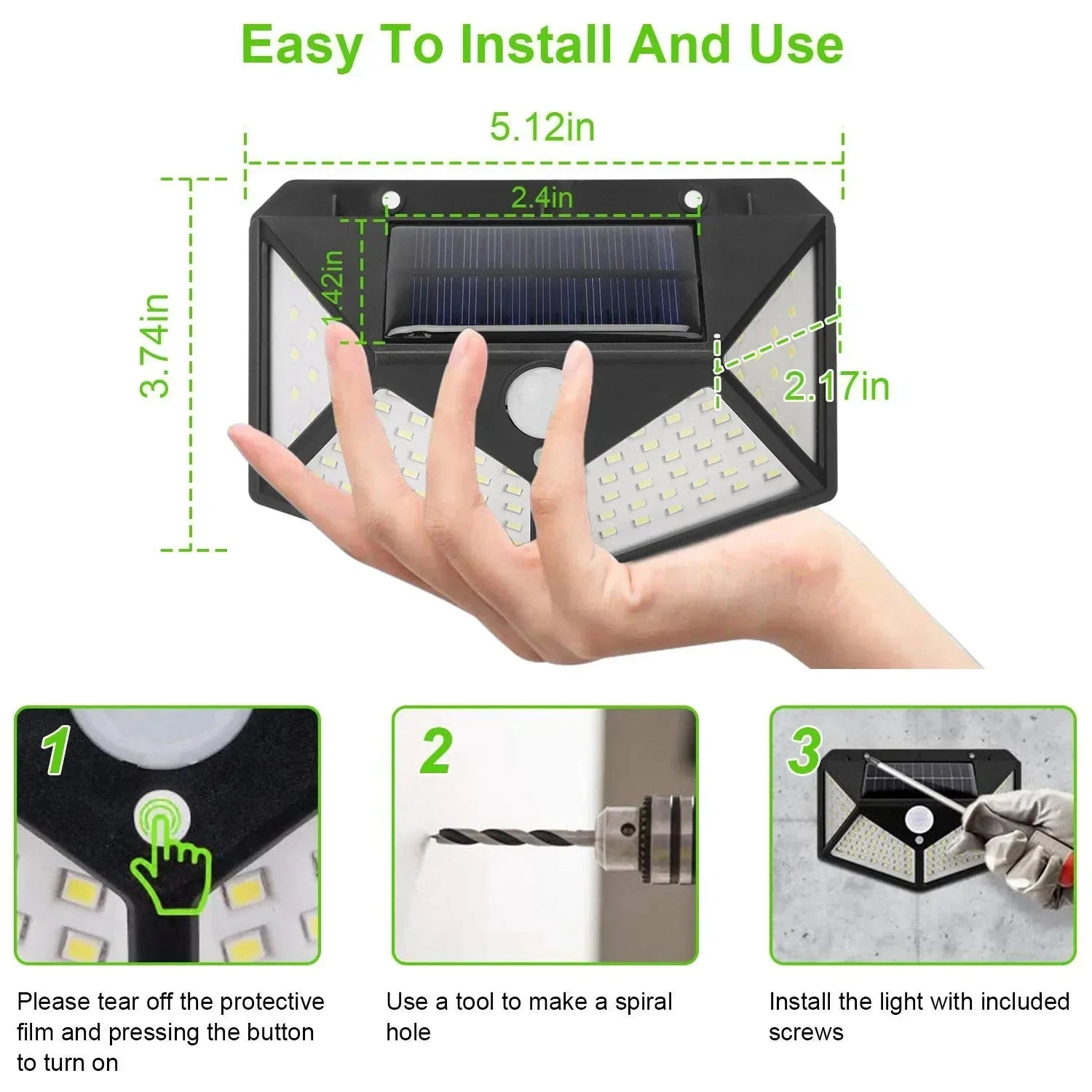 100 LED Solar Wall Lamp | Outdoor Waterproof Motion Sensor Street & Garden Light