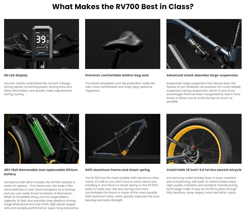 LANKELEISI RV700 Electric Bike 1000W 48V 16Ah Hybrid Cruiser Mountain City E-Bike