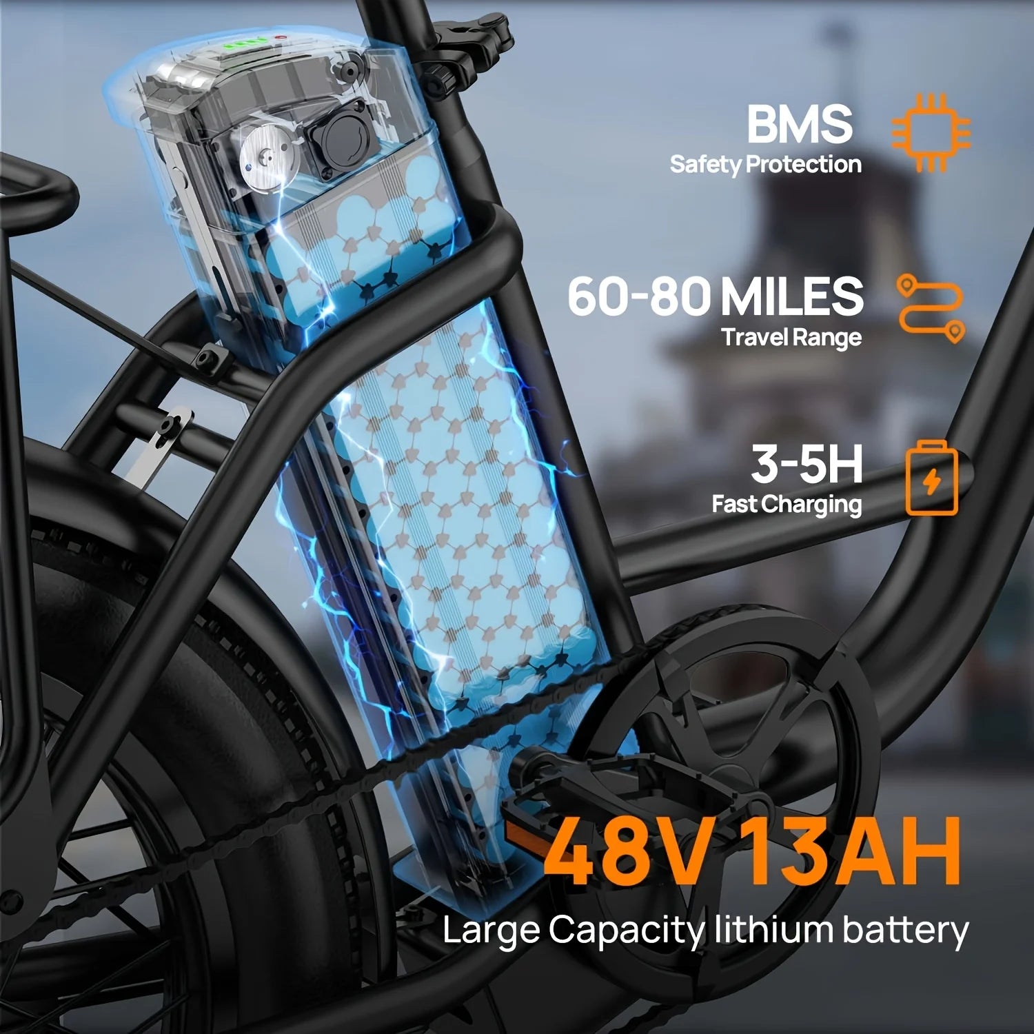 1000W E20 Electric Bike 48V 13Ah Removable Battery 20"x3" Fat Tire 7-Speed