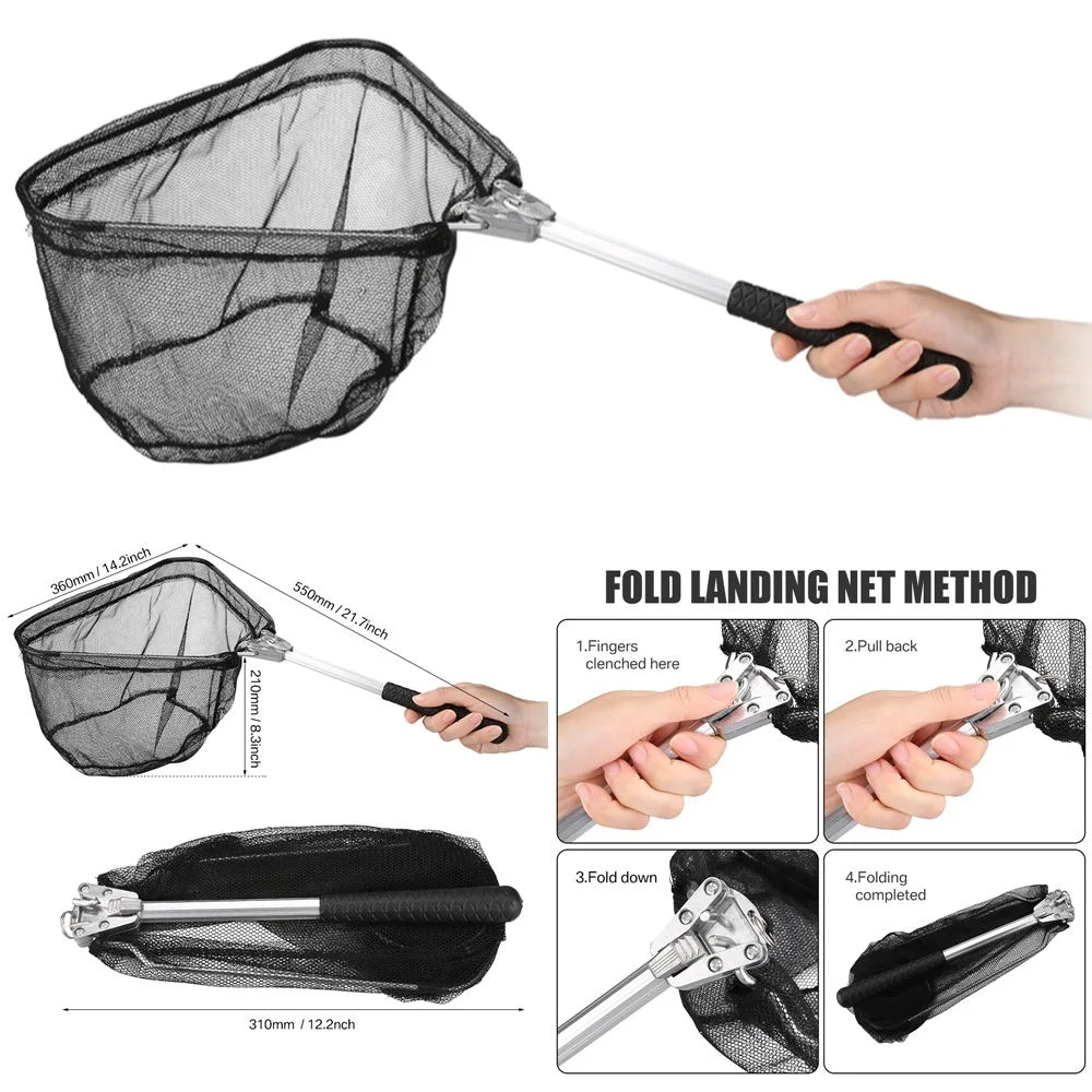 Telescopic Aluminum Fishing Landing Net | Durable Folding Mesh Net for Safe Catch & Release (55cm / 130cm / 190cm)