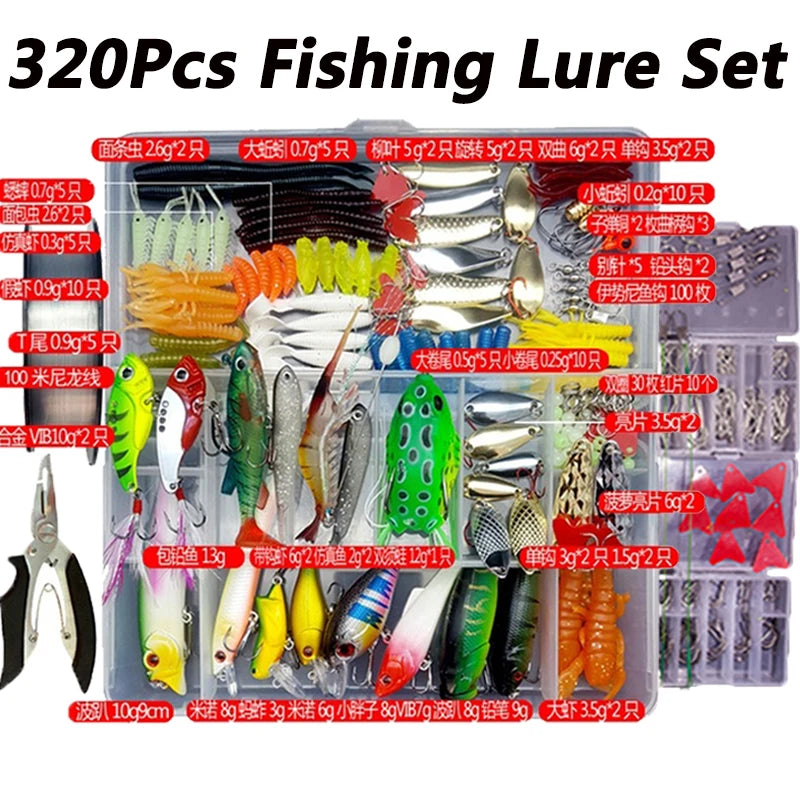 Fishing Lure Kit with Box | Soft & Hard Baits, Minnow, Crank, Metal Jig & Spoon Set for Bass & Pike