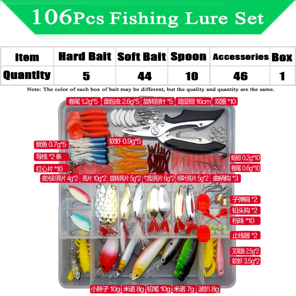 Fishing Lure Kit with Box | Soft & Hard Baits, Minnow, Crank, Metal Jig & Spoon Set for Bass & Pike