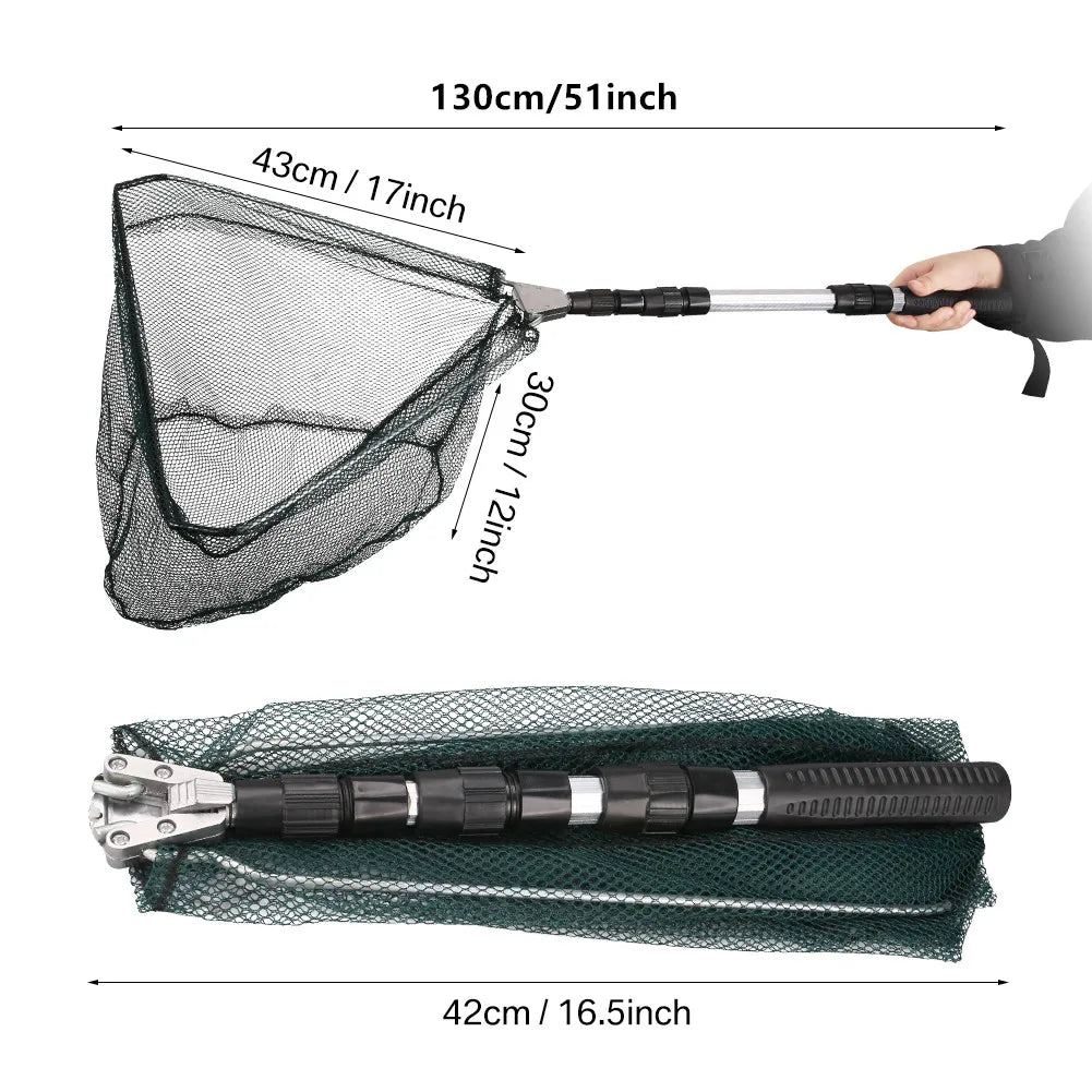 Telescopic Aluminum Fishing Landing Net | Durable Folding Mesh Net for Safe Catch & Release (55cm / 130cm / 190cm)