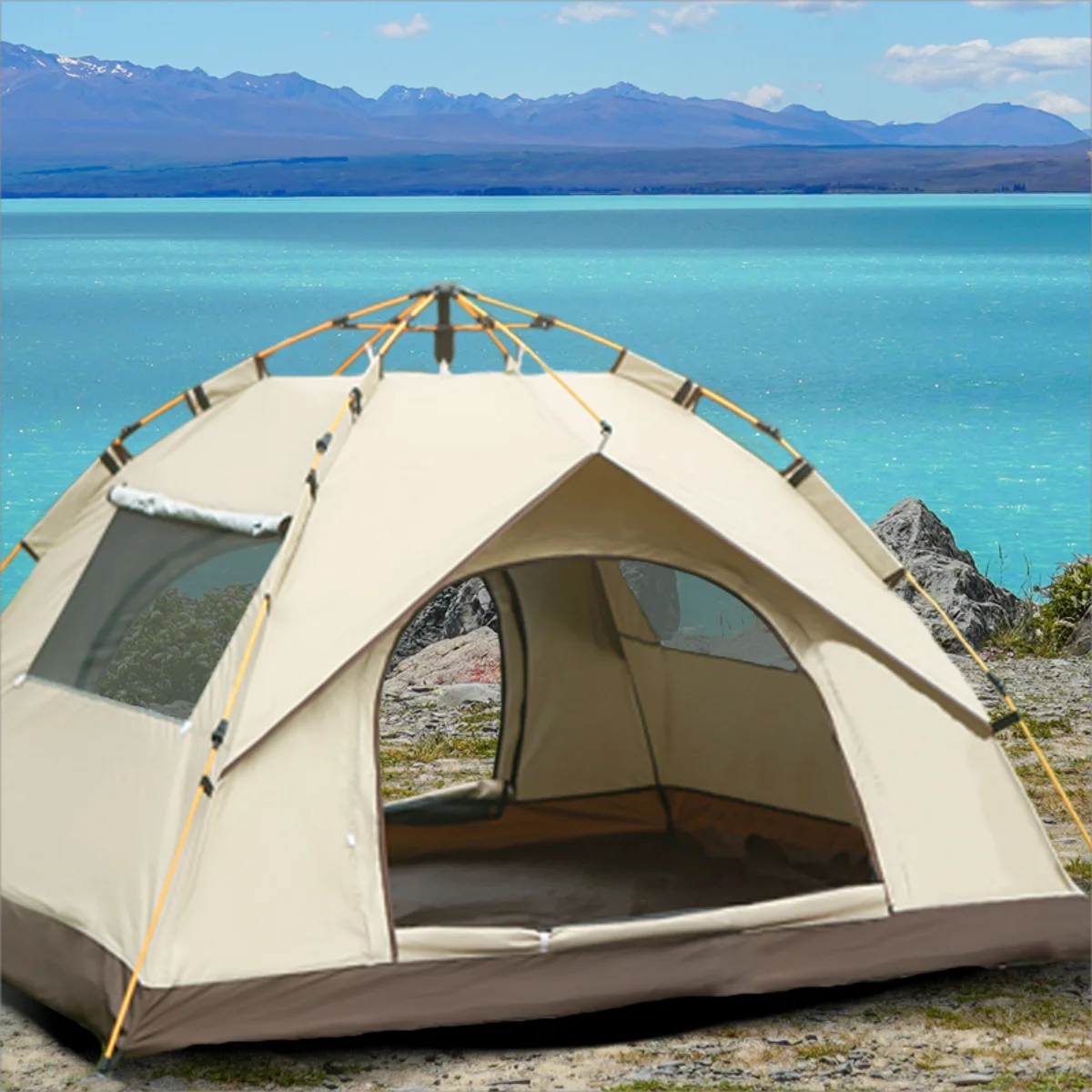 Automatic Quick-Opening Camping Tent with 2 Doors and 2 Windows Outdoor Travel Shelter