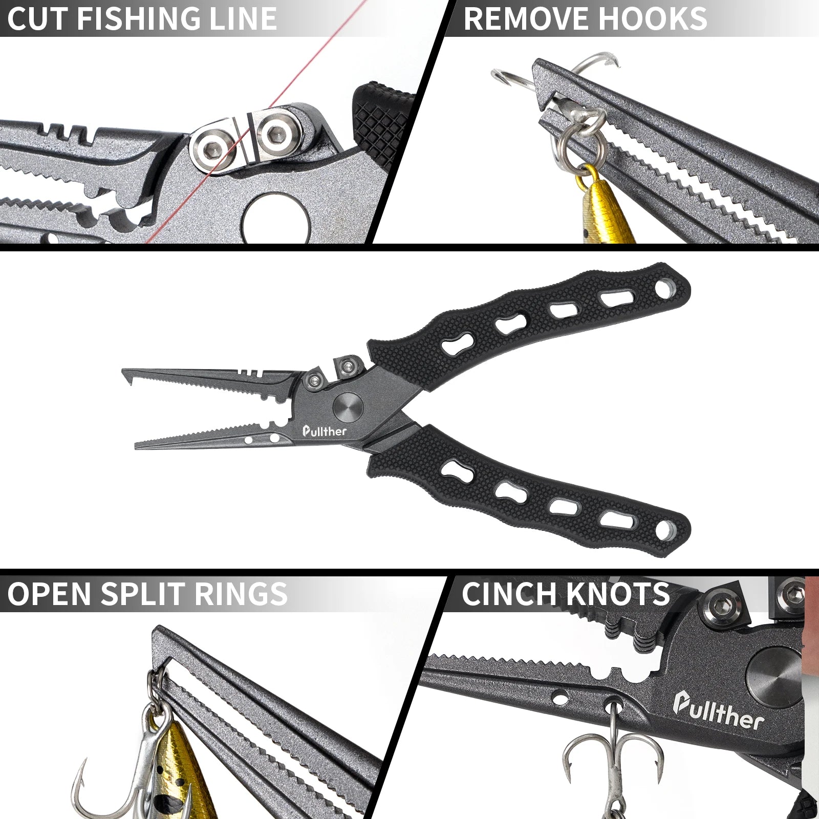 Pullther Stainless Steel Fishing Pliers | Multifunction Braid Cutters, Crimper & Hook Removerer Pliers Set Fishing Tackle Tools