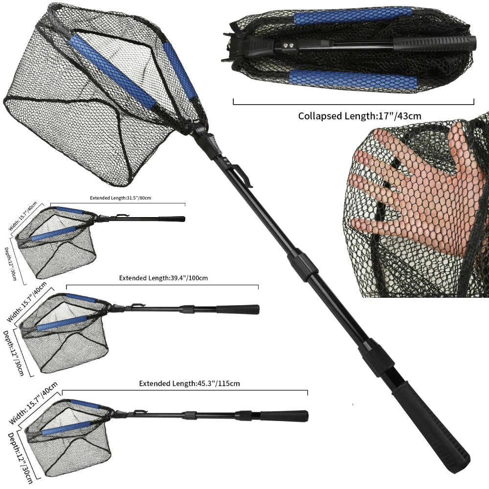 Telescopic Aluminum Fishing Landing Net | Durable Folding Mesh Net for Safe Catch & Release (55cm / 130cm / 190cm)
