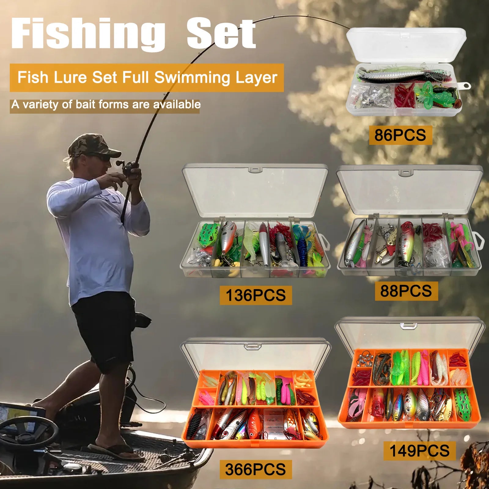 Fishing Lure Kit 86/88/136/149/366pcs – Multi-Lure Set for Trout, Pike & Bass with Tackle Box