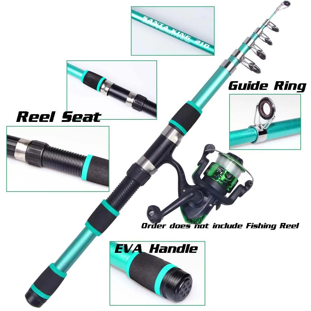 Santa King Fishing Rod Reel Combo Kit | Telescopic Travel Fishing Pole with Spinning Reel, Baits & Hooks