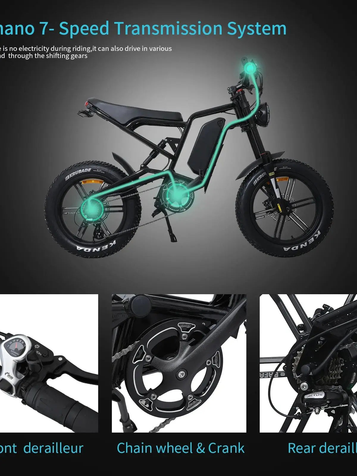 750W Electric Mountain Bike 48V 17.5Ah 20" Fat Tire All-Terrain Class 3 E-Bike