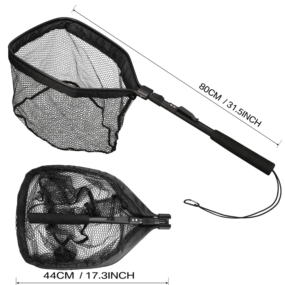 Telescopic Aluminum Fishing Landing Net | Durable Folding Mesh Net for Safe Catch & Release (55cm / 130cm / 190cm)
