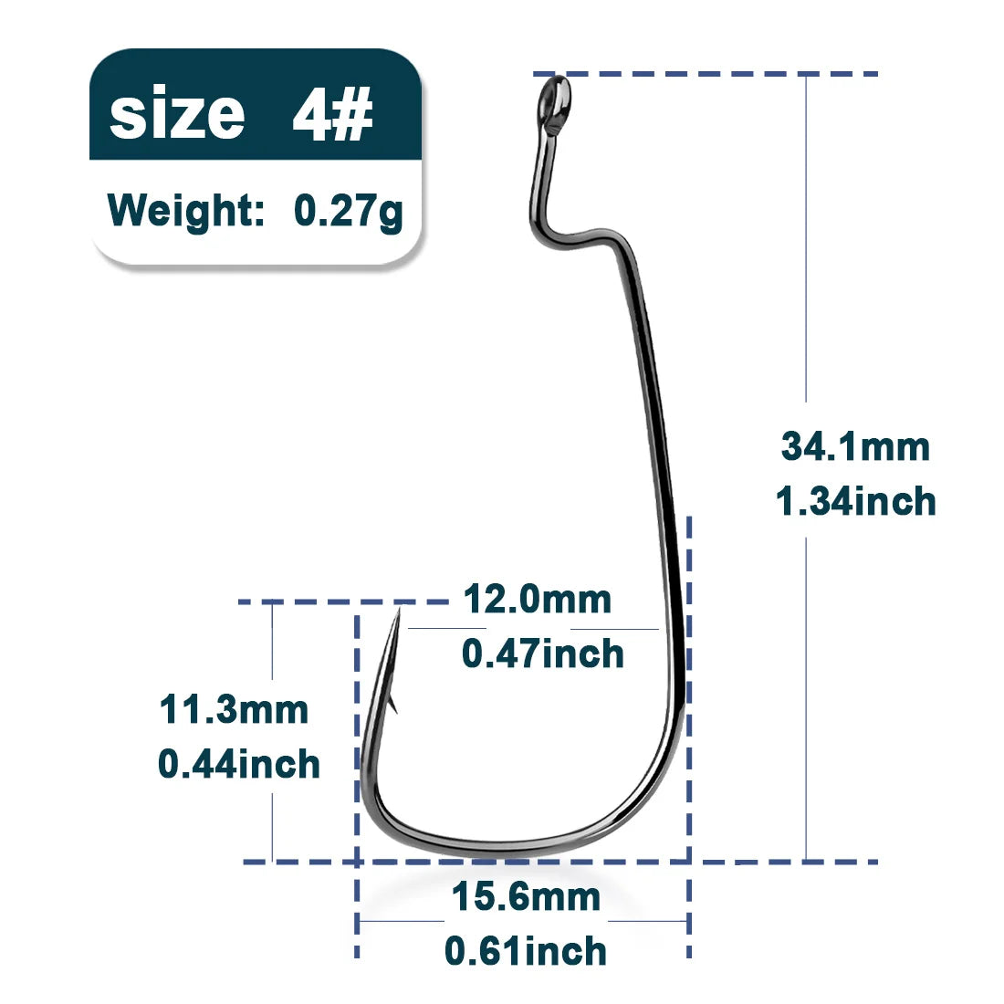 50Pcs EWG Worm Hooks – Wide Gap Texas Rig Fishing Hooks for Bass, Freshwater & Saltwater (Sizes 10# to 8/0#)