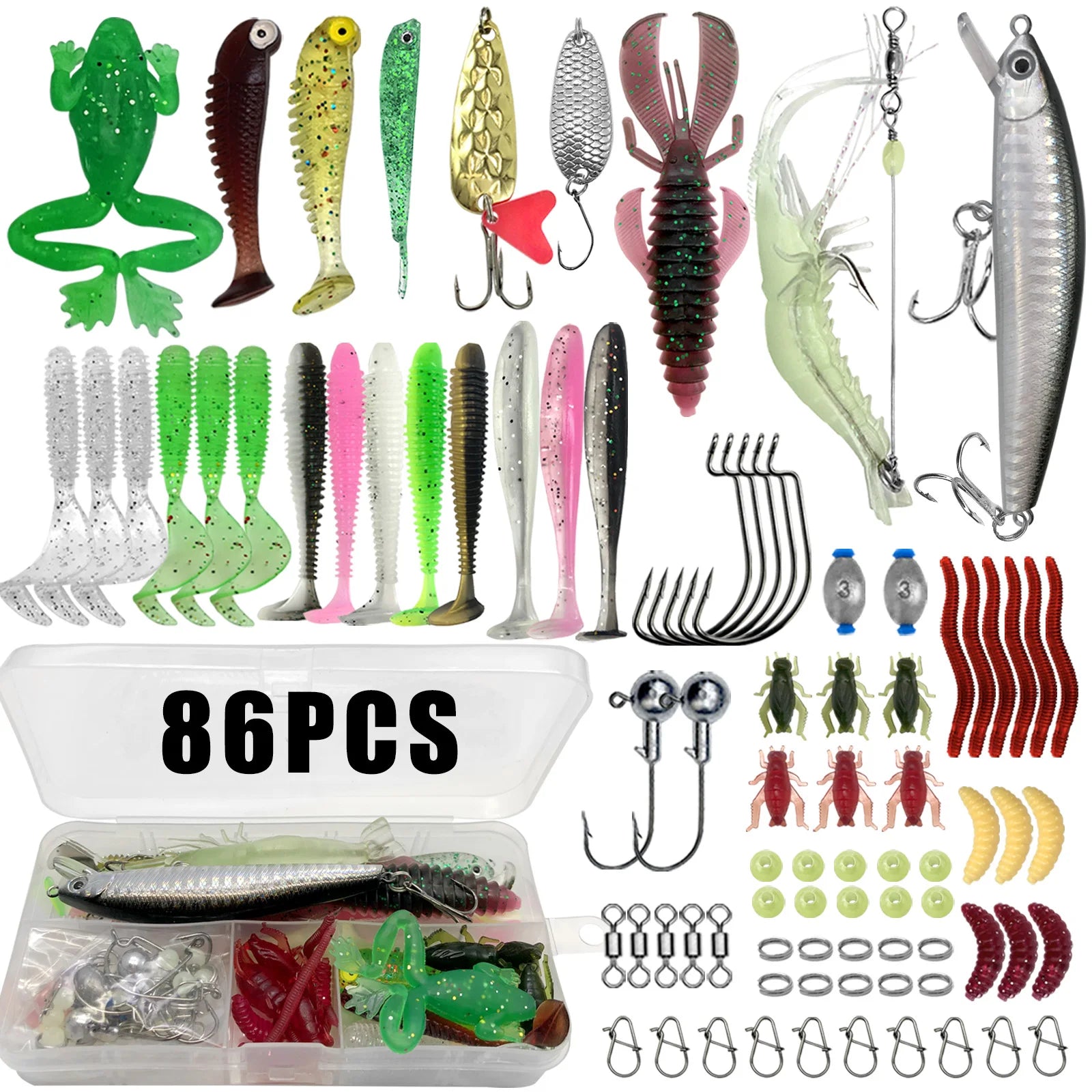 Fishing Lure Kit 86/88/136/149/366pcs – Multi-Lure Set for Trout, Pike & Bass with Tackle Box