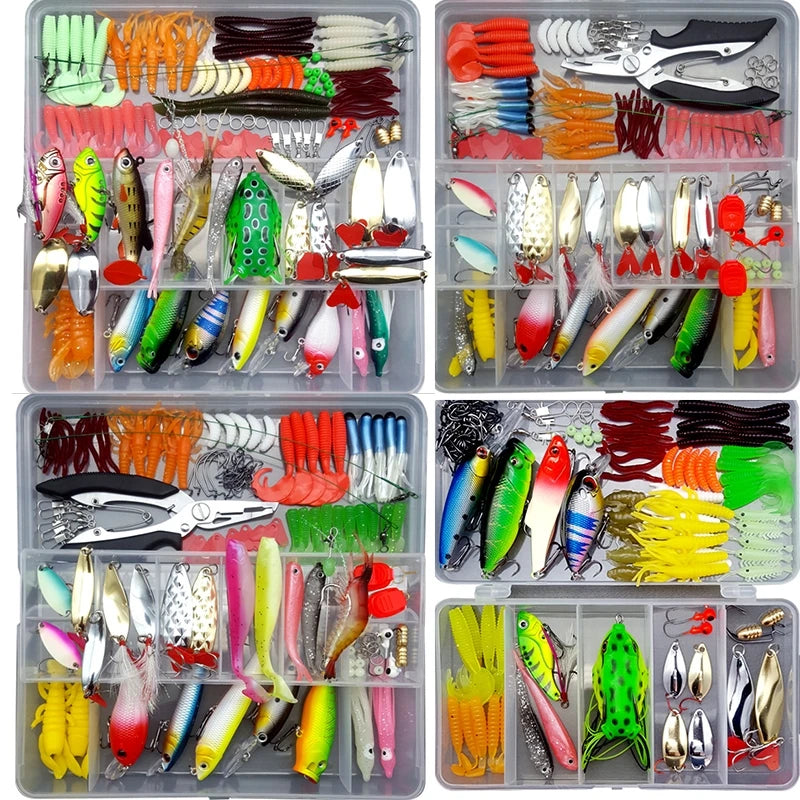 Fishing Lure Kit with Box | Soft & Hard Baits, Minnow, Crank, Metal Jig & Spoon Set for Bass & Pike