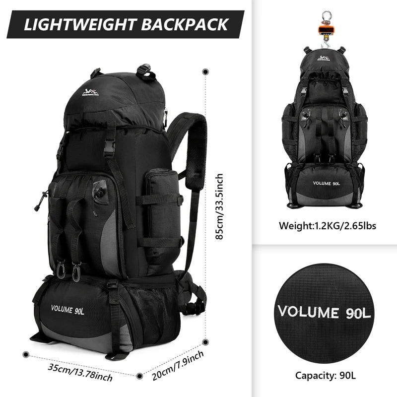 90L Waterproof Hiking Backpack | Large Capacity Camping & Trekking Rucksack for Men, Outdoor Travel Bag