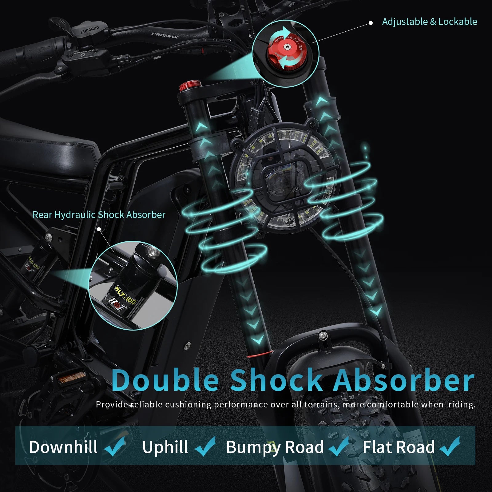 750W Electric Mountain Bike 48V 17.5Ah 20" Fat Tire All-Terrain Class 3 E-Bike