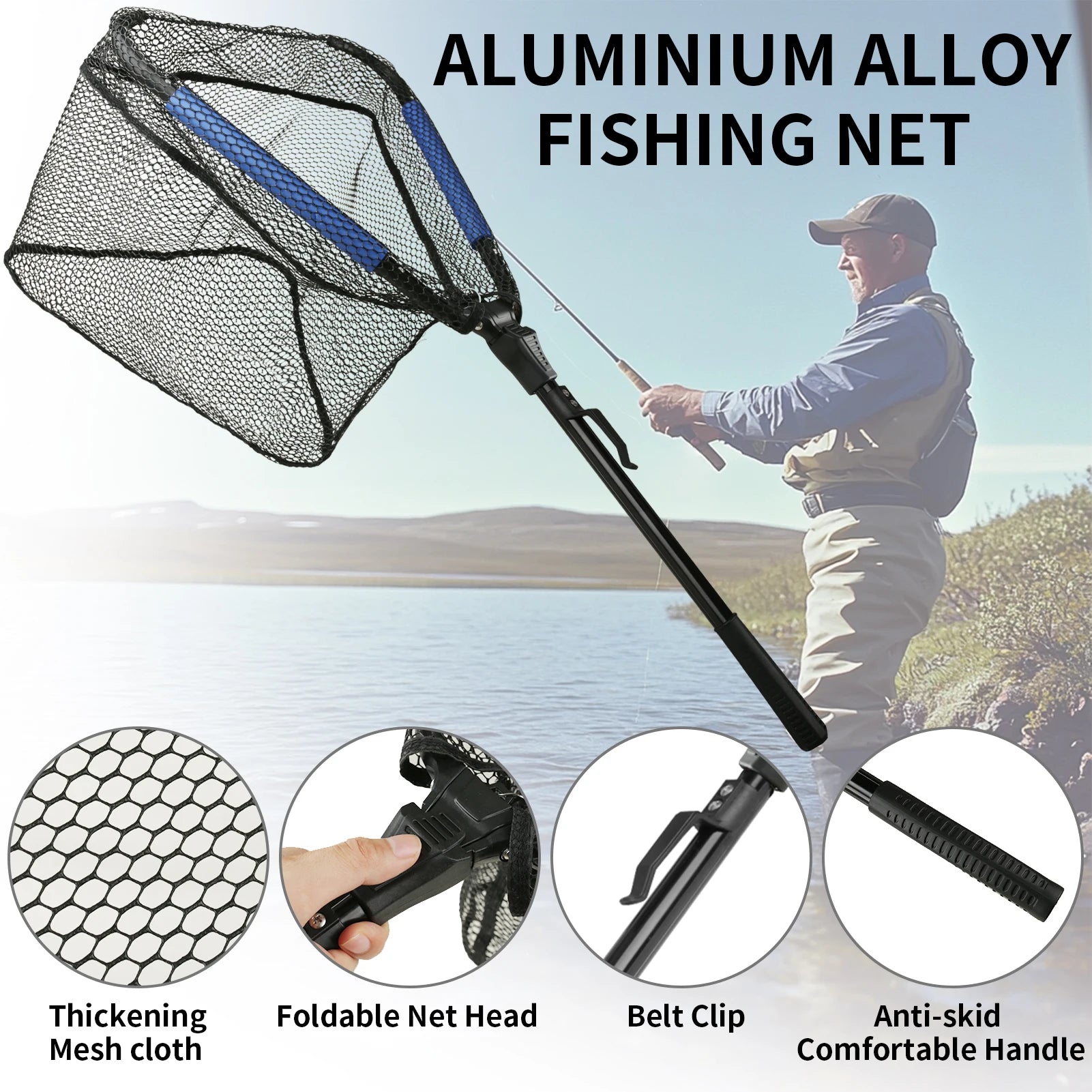Telescopic Aluminum Fishing Landing Net | Durable Folding Mesh Net for Safe Catch & Release (55cm / 130cm / 190cm)