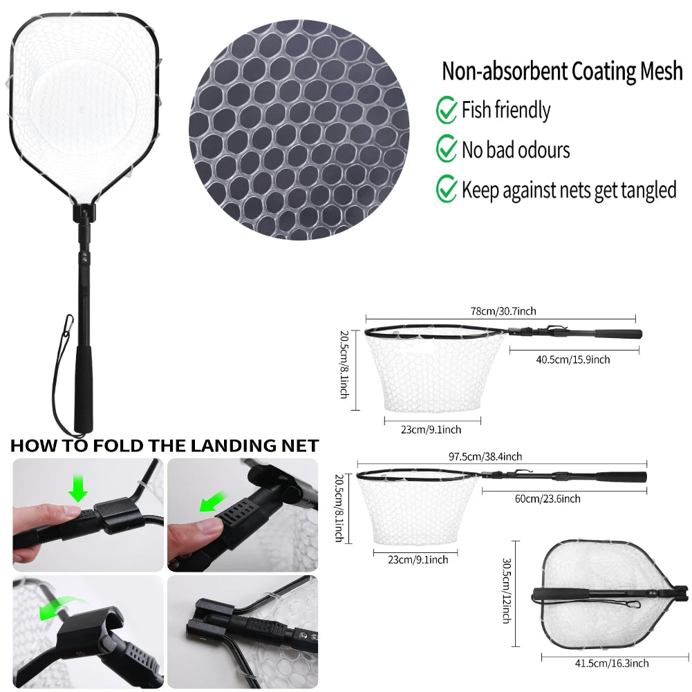 Telescopic Aluminum Fishing Landing Net | Durable Folding Mesh Net for Safe Catch & Release (55cm / 130cm / 190cm)