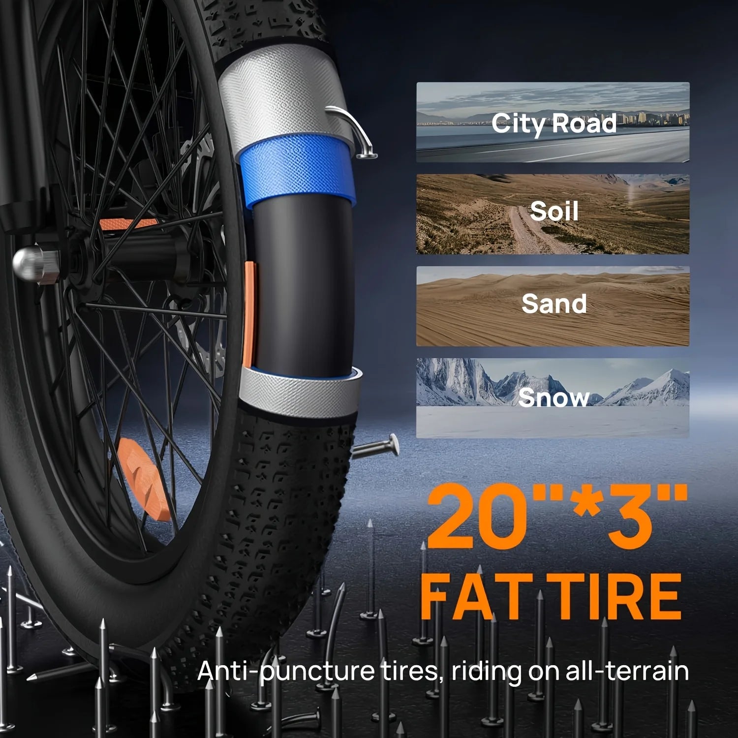 1000W E20 Electric Bike 48V 13Ah Removable Battery 20"x3" Fat Tire 7-Speed