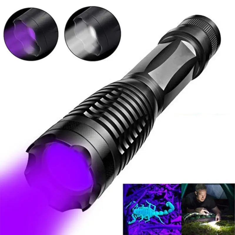 2-in-1 UV Flashlight | Rechargeable Zoomable LED Blacklight Torch for Pet Urine & Stain Detection