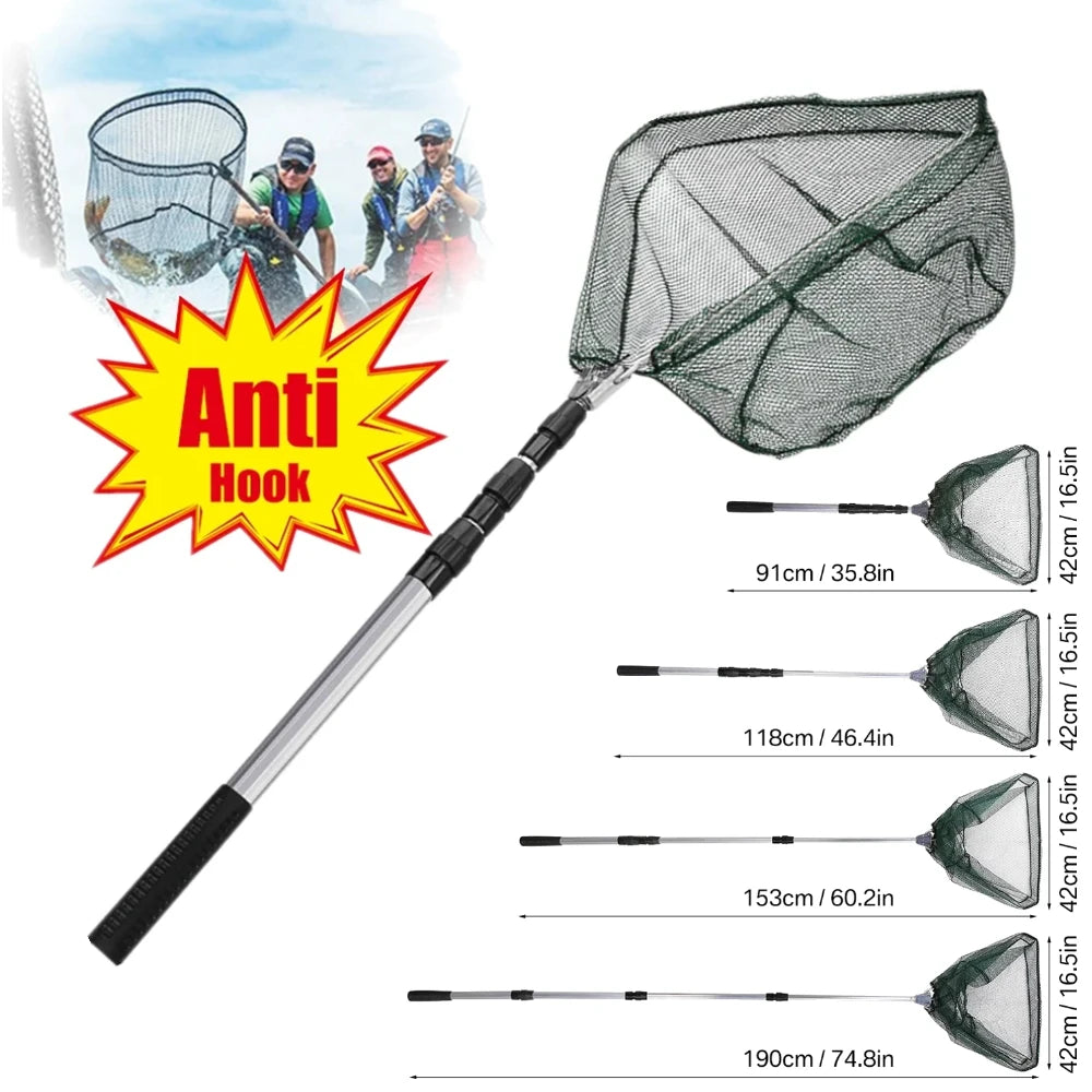 Telescopic Aluminum Fishing Landing Net | Durable Folding Mesh Net for Safe Catch & Release (55cm / 130cm / 190cm)