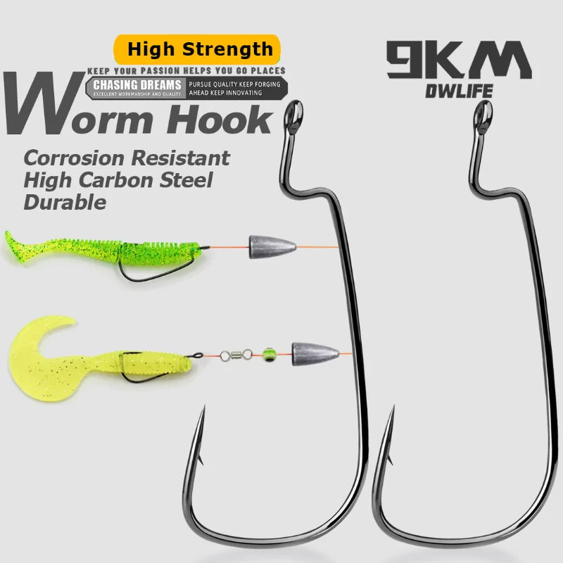 50Pcs EWG Worm Hooks – Wide Gap Texas Rig Fishing Hooks for Bass, Freshwater & Saltwater (Sizes 10# to 8/0#)