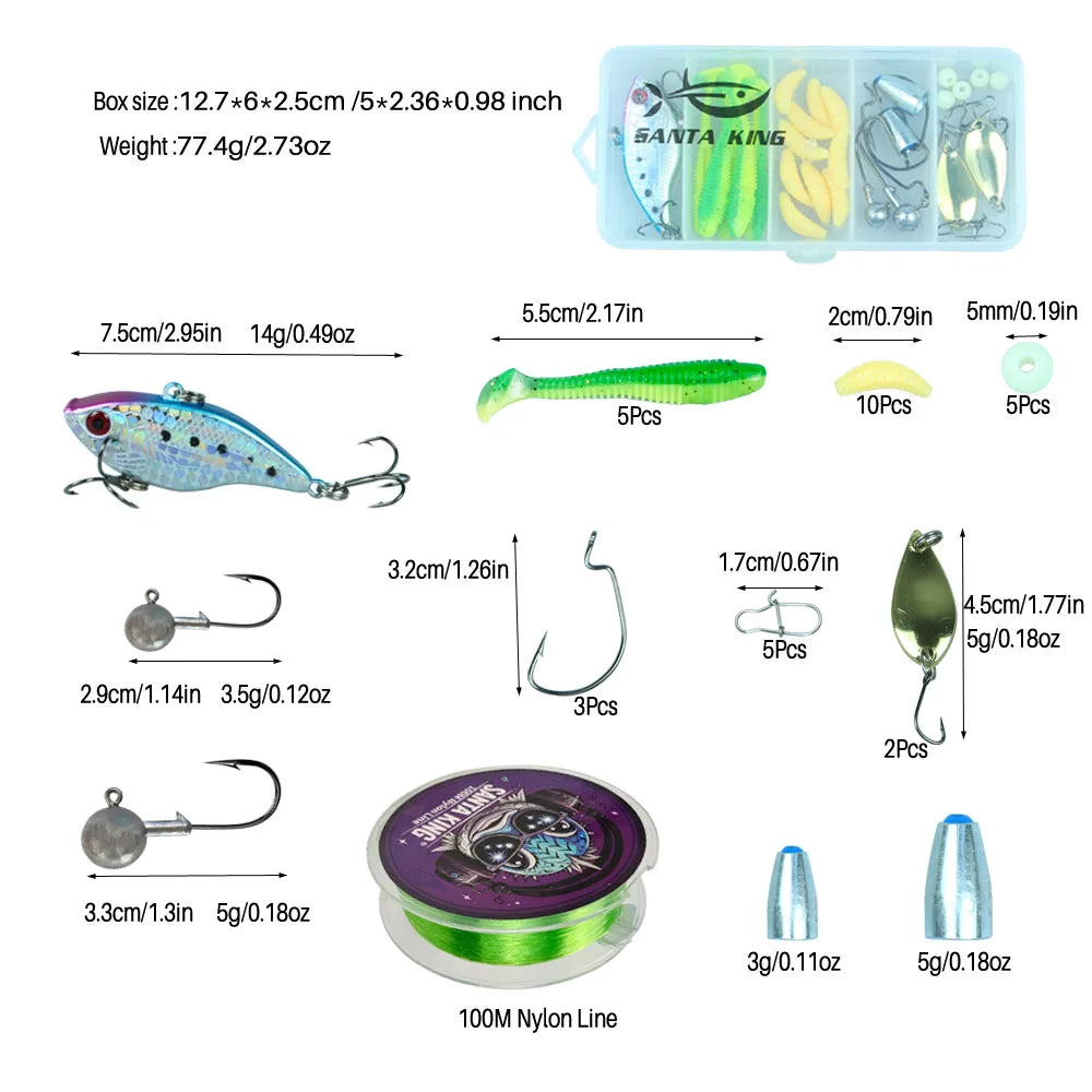 Santa King Fishing Rod Reel Combo Kit | Telescopic Travel Fishing Pole with Spinning Reel, Baits & Hooks